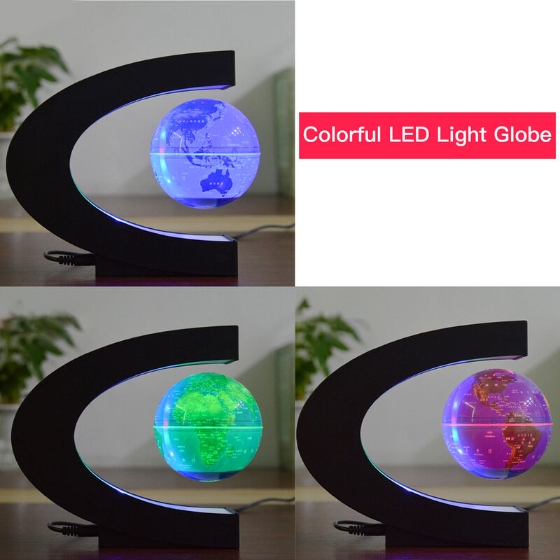 

Asupermall - Globo flotante con luz LED Mapa del mundo giratorio de levitacion magnetica de 3 pulgadas con luz multicolor Base en forma de C Lampara