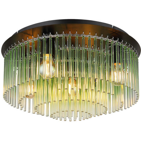 Globo Gorley Plafonnier noir mat, abat-jour en verre vert, 5 ampoules E27