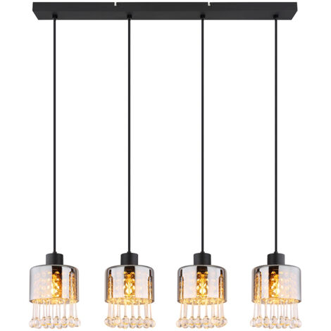 Globo Hendry Suspension de bar, abat-jour en verre fumé noir mat, 4 ampoules E27