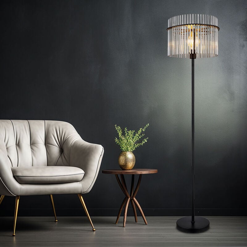 Lampadaire lampadaire plafonnier lampe de chambre lampe de salon tiges de verre noir couleur fumée, métal, 1x E27, DxH 38 x 152 cm