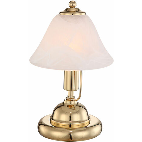 Globo – Lampe à poser tactile en laiton – Abat-jour en verre albâtre – IP20 – Câble 1,5m – Douille E14 – Diamètre 17cm, Hauteur 27cm