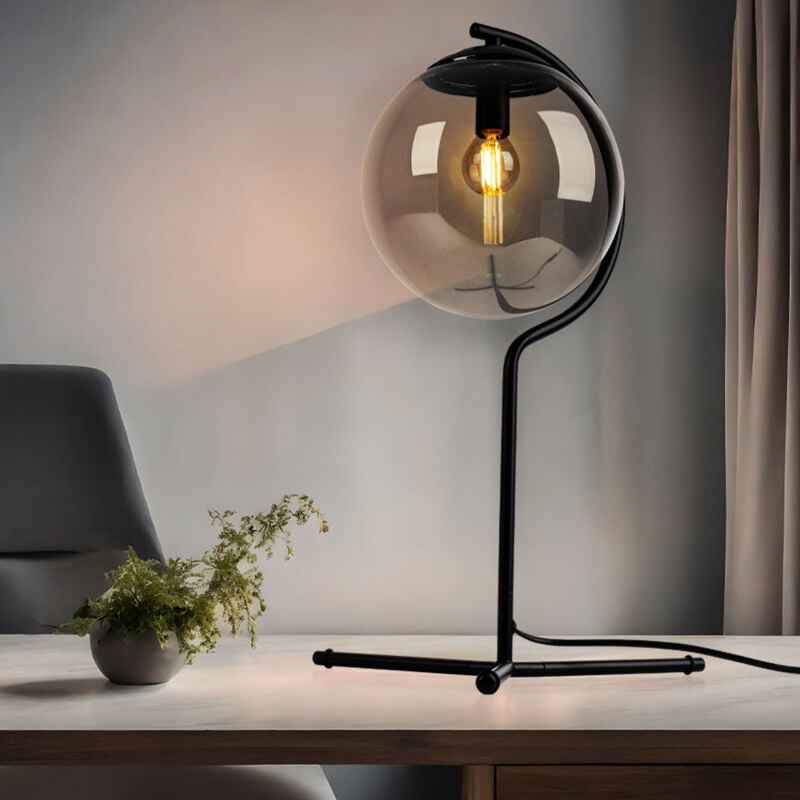 Globo - Lampe de table Lampe d'appoint Lampe de chambre à coucher Verre Lampe de table Salon, métal noir fumé, 1x E14, h 50 cm