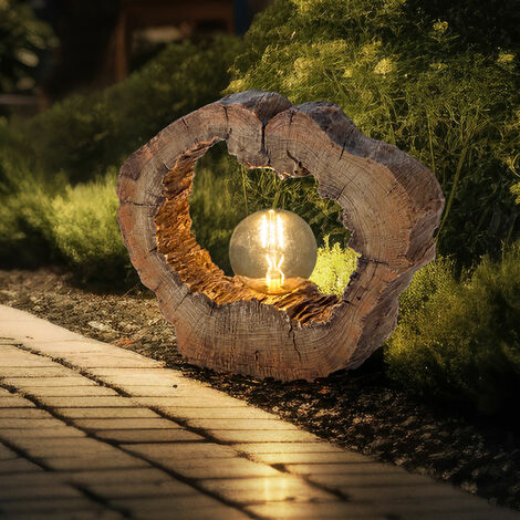 Globo – Lampe solaire d'extérieur disque arbre aspect bois marron – LED blanc chaud – IP44 – Dimensions 30,5x8,5x25,5 cm – Éclairage jardin