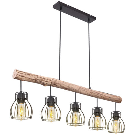 Globo – Lampe suspendue Mina noir en métal et bois – 5 lumières – Pour espaces modernes – 153265N