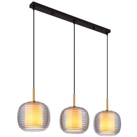 Globo Lampigna Suspension de bar, abat-jour en verre fumé noir mat, 3 ampoules E27
