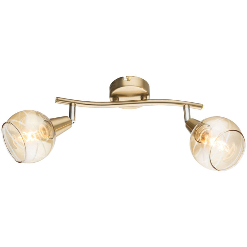 Plafonnier spot lampe orientable plafonnier led verre doré lampe de salon ambre, 2x 4W 320lm 3000K, LxH 28x21 cm