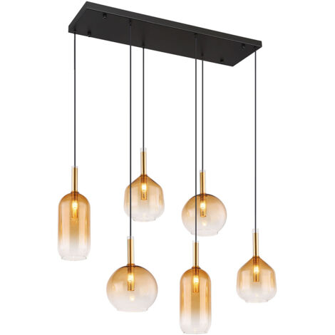 GLOBO Luce A Sospensione Lopusa Nero Opaco E Ottone 6 x G9