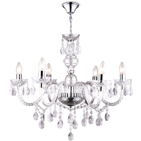 Globo – Lustre Cuimbra I chrome – Cristaux acryliques – Ø 67cm – Hauteur réglable – Douille E14 – 6 ampoules max 40W