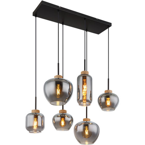 Globo Matt Suspension Cluster, abat-jour en verre fumé noir et marron, 6 ampoules E27