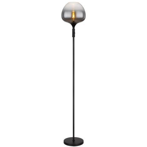 Globo Maxy Lampadaire en verre noir mat, abat-jour en verre fumé, 1x E27