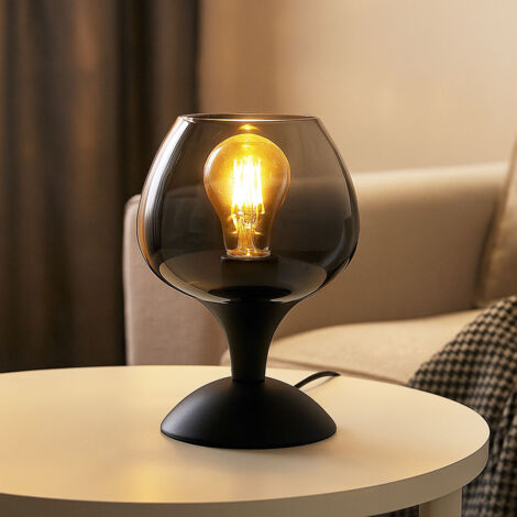 Globo Maxy Lampe de chevet, abat-jour en verre fumé noir mat, 1 x E27