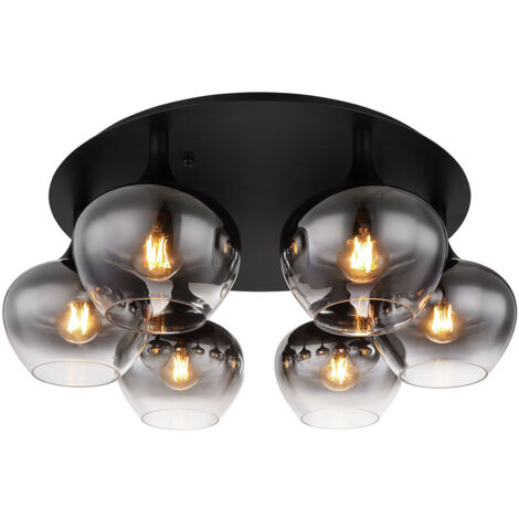 Globo Maxy Plafonnier Globe en verre fumé noir mat, 6 ampoules E27
