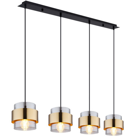 Globo Milley Suspension de bar avec abat-jour en verre noir mat, 4 ampoules E27
