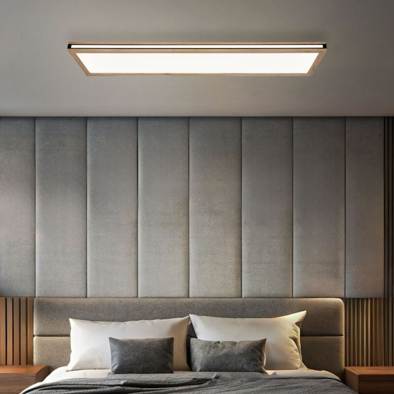 Plafonnier led Bois mdf Panneau de plafond 3 modes d'éclairage Plafonnier de salon, métal noir opale, 36W 2200Lm blanc chaud, LxLxH 120x30x7,5 cm