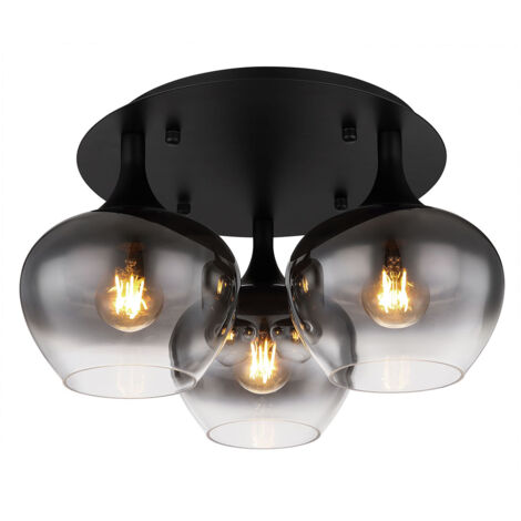 Globo - plafonnier - Maxy - noir - verre verre fumé - Ø 45cm -