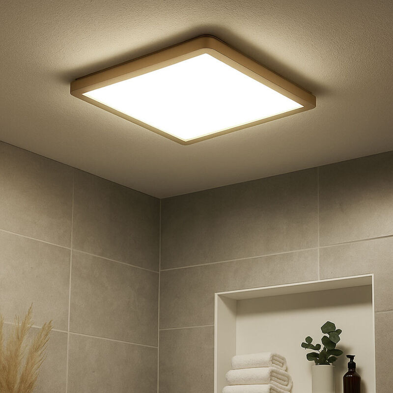 Plafonnier lampe de salle de bain plafonnier led IP44 3 niveaux de lumière laiton 42x42