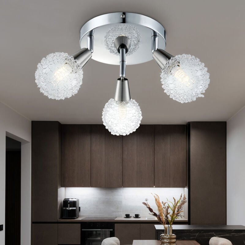Plafonnier chrome clair salle à manger design spot rond ALU plafonnier maille sphérique salon, spots mobiles, 3x E14 LED 3W 300lm, 18 cm