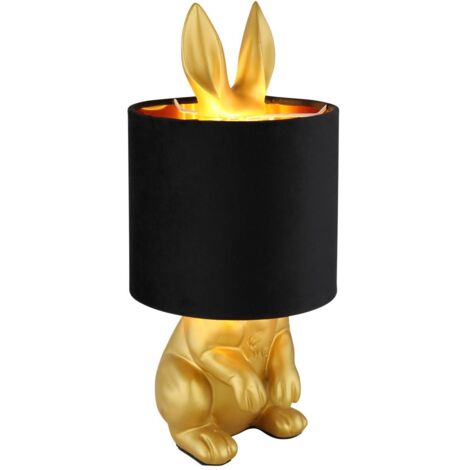 Globo Rabbit Lampe de table avec abat-jour rond couleur or mat 1x E27