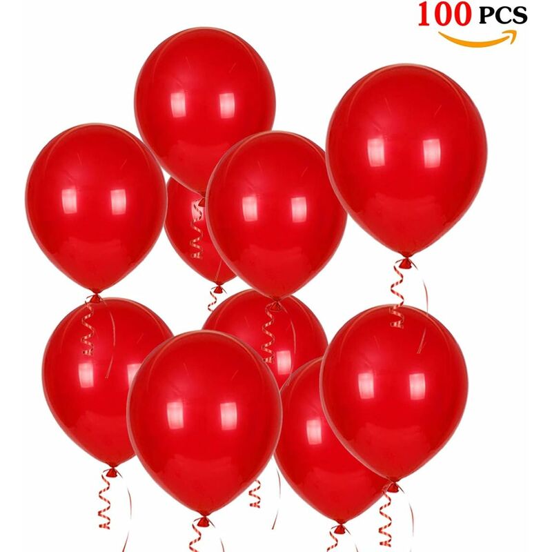 

Globo rojo inflable LITZEE, 100 globos rojos de látex de 30 cm para decoraciones de fiesta de fiesta de compromiso de boda de feliz cumpleaños