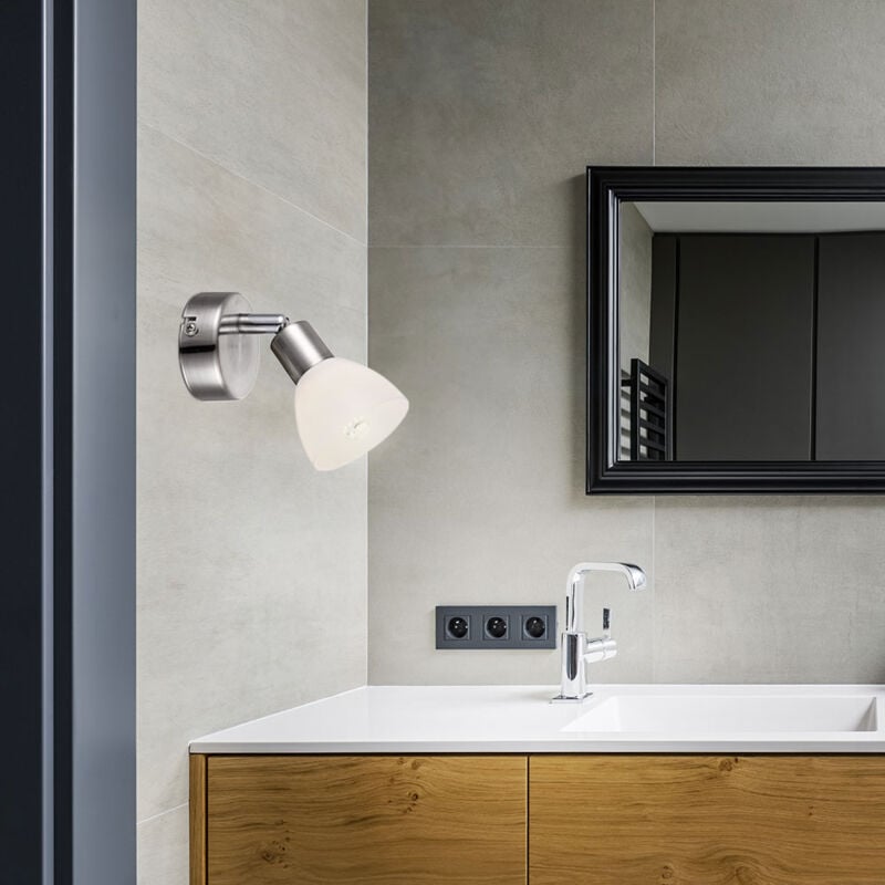 Spots led classiques nickel mat, abat-jour plastique chromé blanc 3W Globo avalanche 56042-1