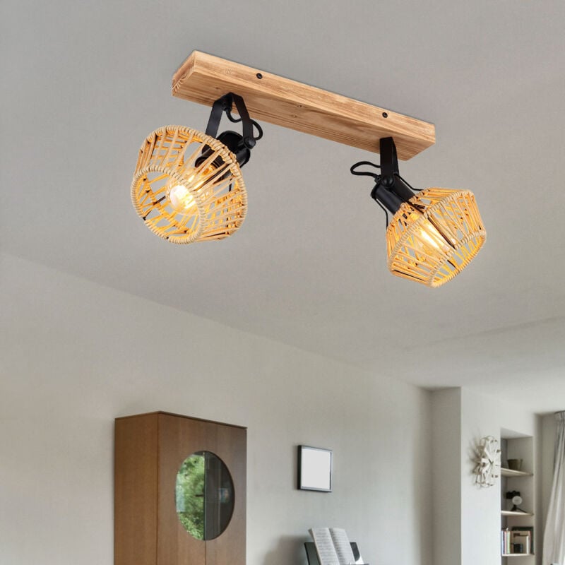 Globo - Plafonnier spot de plafond 2 ampoules salon plafonnier aspect bois clair