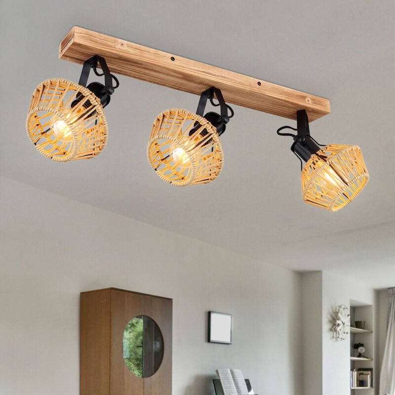 Globo - Plafonnier Spot de plafond 3 flammes Lampe de salon imitation bois Plafonnier