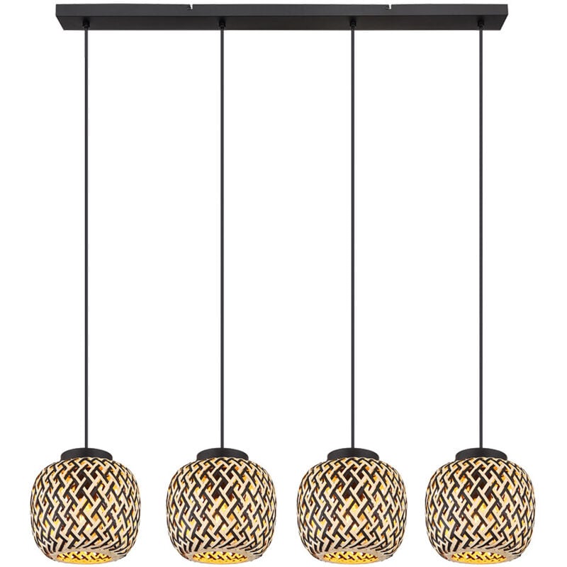 Lampe de salon style boho Lampe à suspendre en bambou Lampe de table à manger, tressée, 4x E27 douilles, LxlxH 100x20x120 cm