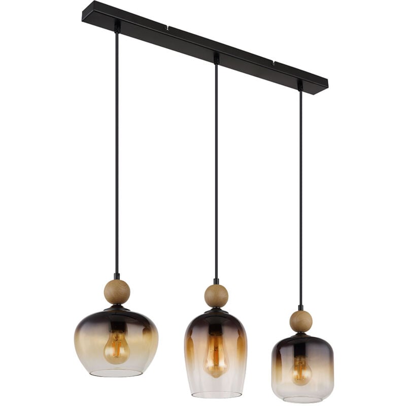 Globo - Suspension, lampe suspendue, plafonnier, luminaire de salle à manger, verre ambre, 3 flammes