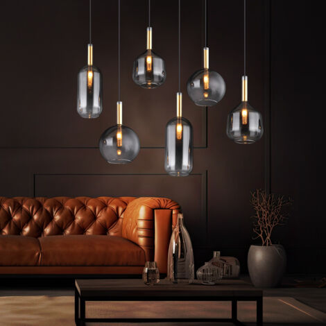 Globo – Suspension d'extérieur Elisabeth – Laiton et verre fumé – 6 lampes G9 LED – Dimensions 120x85x36cm – Classe IP20 pour usage intérieur