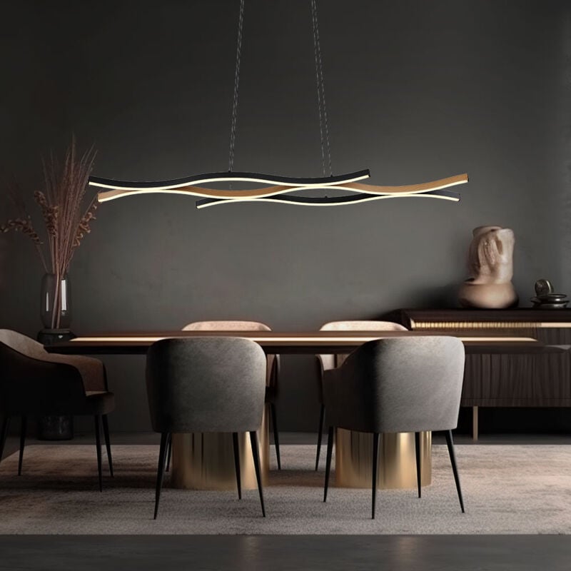 Suspension lampe suspendue plafonnier led aspect bois réglable en hauteur l 108 cm