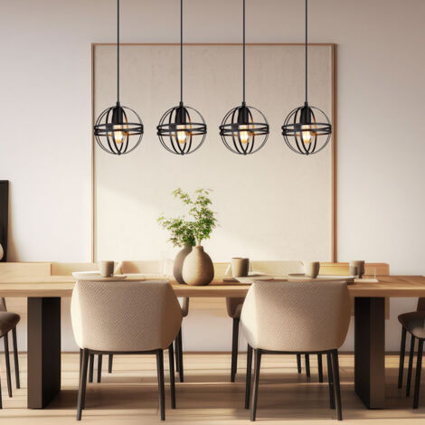 Globo – Suspension lampe de table 4 flammes – Design industriel réglable en hauteur – Métal noir – Douilles E27 – LxlxH 100x20x120 cm – IP20