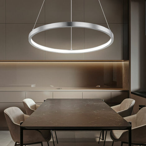 Globo – Suspension LED anneau argent rond en métal nickel mat – 1x LED 19W 900Lm blanc chaud – Dimensions 38,5x120 cm pour salon moderne