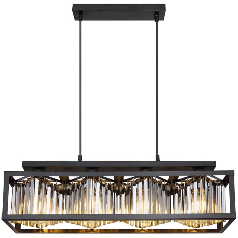 Suspension en cristal petite lampe suspendue salon lampe suspendue moderne table à manger noir, métal verre, 1x E27, LxH 17 x 120 cm