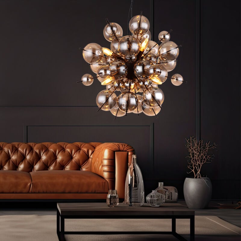 Lampe suspendue plafonnier lampe de salle à manger verre couleur fumée d 55 cm