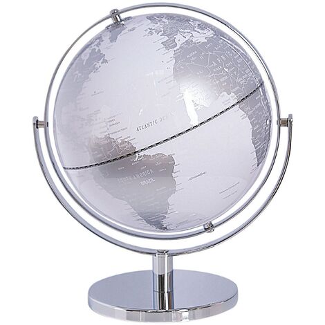 Globo terráqueo de mesa moderno giratorio blanco y plateado Drake