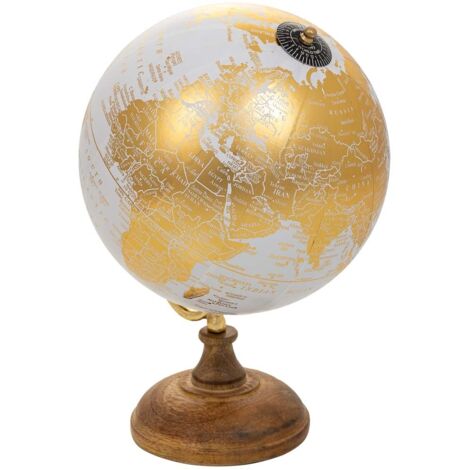 Globo terráqueo de plástico con base de madera marrón d15x20