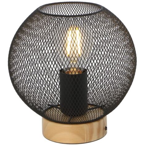Globo - tischlampe - PABLO - schwarz - holz - Ø 20cm - E27 -