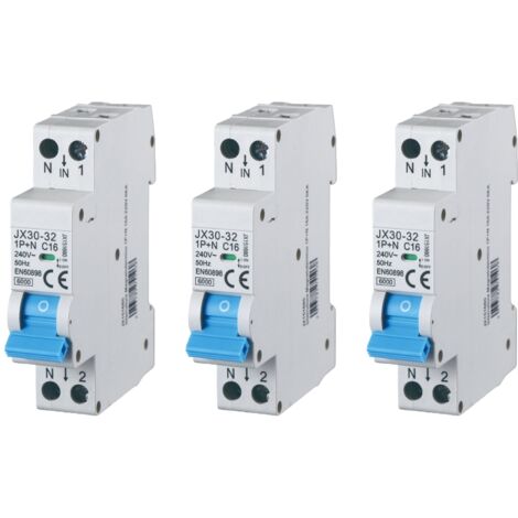 gloca 3er-Set automatischer magnetothermischer Schalter 1P+N 16A 220V 6KA 1 DIN C16 Modul