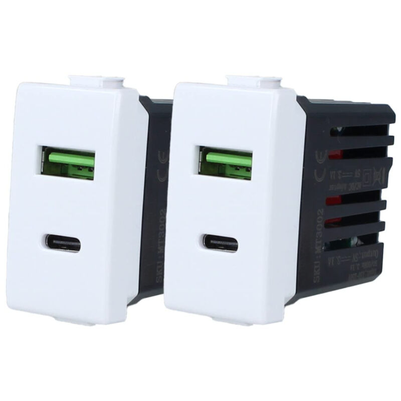 Lot de 2 prises usb 2 en 1 Type a + Type c Compatible avec la série Matix - Gloca