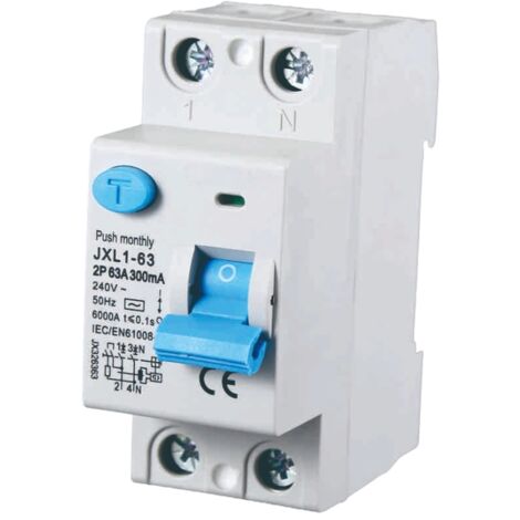 gloca Pure Differentialschalter, lebensrettend, 2P, 63 A, 300 mA, 220 V, 6 kA, Klasse A, 2 DIN-Module