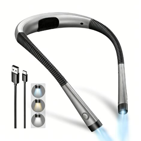 Glocusent Lampe de Lecture de Cou Rechargeable, Liseuse de Lecture au Lit à Bras Pliables, 6 Niveaux de Luminosité, 3 Couleurs, Longue Durée de Vie, Parfaite pour Lecture, Tricot [Classe énergétique A