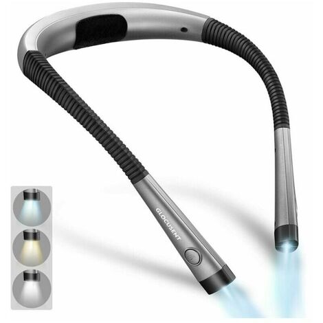 FUHUIDA TRADING Glocusent Wiederaufladbare Nacken-Leselampe, Lampe zum Lesen im Bett, 3 Farben, 6 Helligkeitsstufen, Faltbare Arme, Lange Lebensdauer, Perfekt zum Lesen, Stricken, Reparieren [Energieklasse A++]