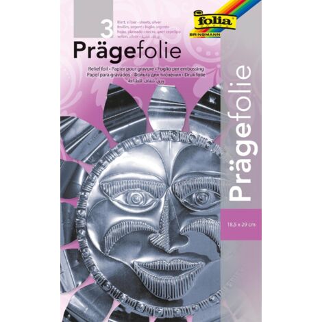 Glorex Prägefolie silber Hartmetall 19 x 30 cm, 3 Blatt Bastelpapier
