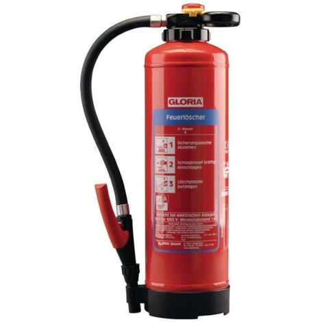 Gloria – Extincteur d'eau rechargeable 6 kg – Classe de feu 34 A – Buse spéciale pour couverture élevée – Résistance au gel jusqu'à -30 °C