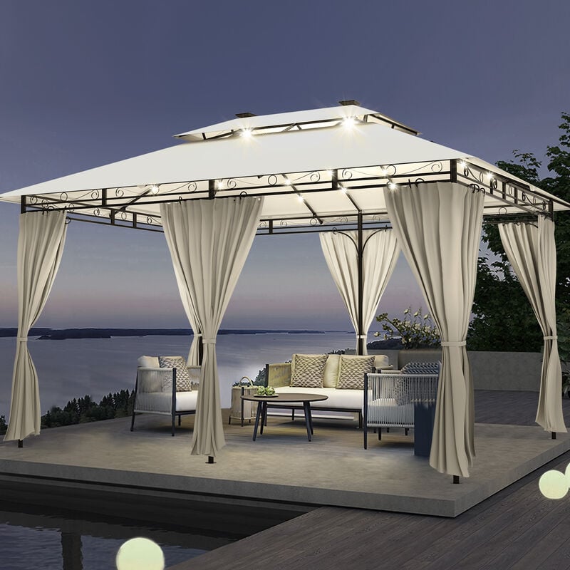 Pavillon étanche Pop-Up Pavillon de jardin Festival Protection solaire,Protection uv 50+,gazebo à double toit imperméable avec éclairage