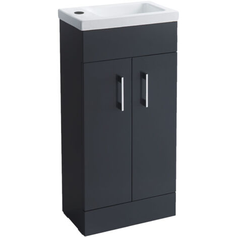 Gloss Anthracite 400mm Bathroom Cloakroom Vanity Unit Basin Sink Compact Cabinet