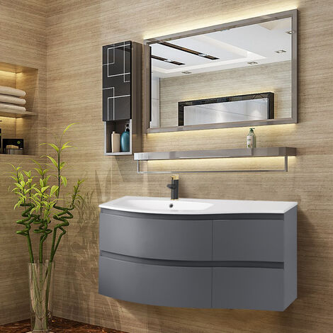 Gloss Grey Bathroom Vanity Basin Unit Wall Hung Left ...