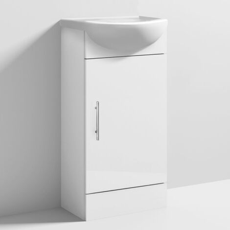 Gloss White 420mm Bathroom Cloakroom Vanity Unit Basin Sink Compact Cabinet