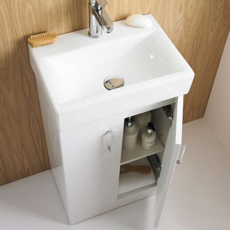 Gloss White 450mm Bathroom Vanity Unit Basin Sink Two Door Cabinet