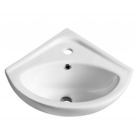 Gloss White Compact Ceramic Corner Wall Hung Bathroom Cloakroom Basin Sink